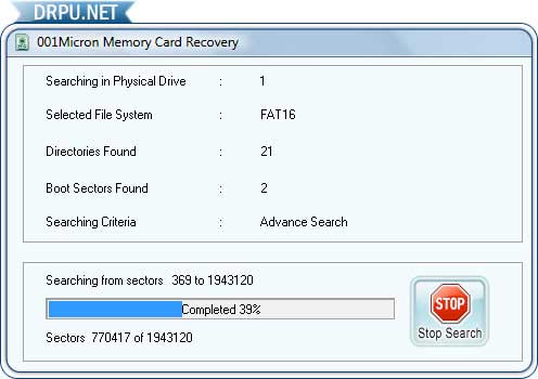Memory Card Lost Files Recovery screen shot