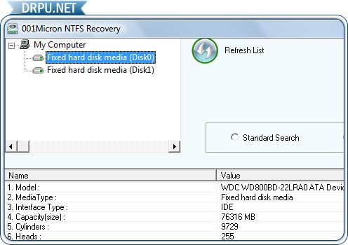 Windows hard disk drive NTFS partition files recovery program get back lost data