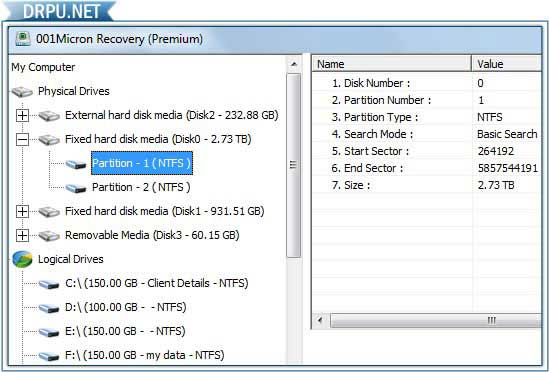 Windows Partition Recovery screen shot