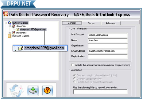 Outlook and Outlook Express Password Recovery Software Screenshot