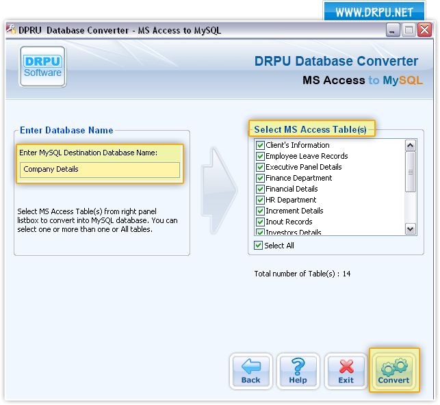 Enter database name