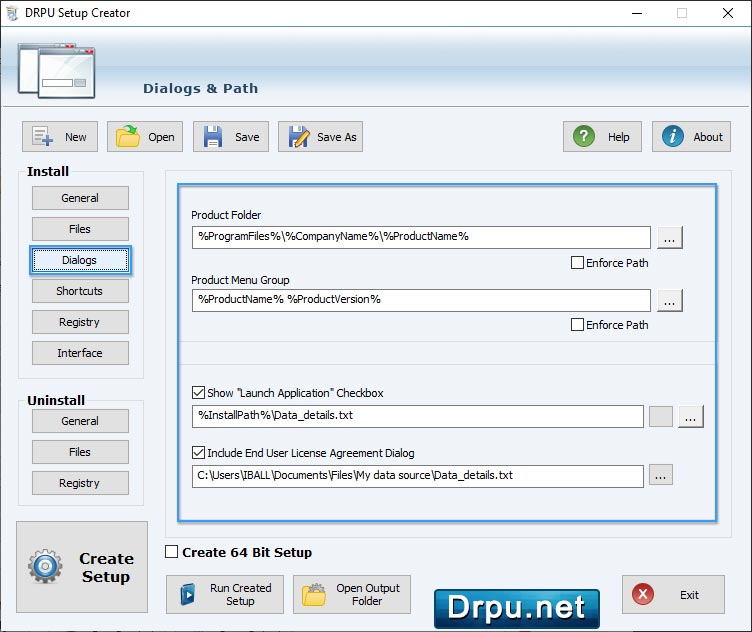 Dialogs and path