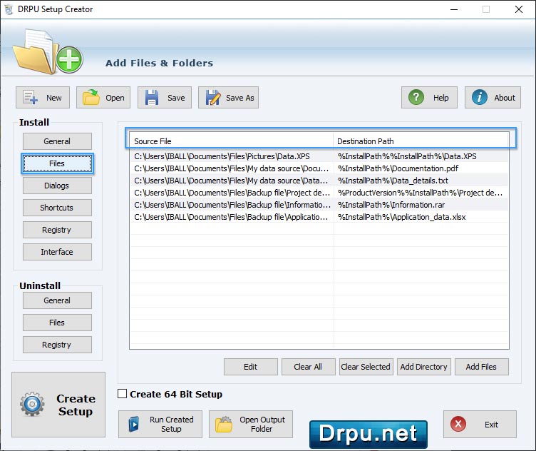 Installation files details