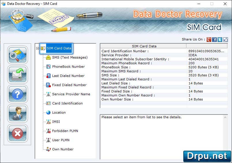 Select sim card data